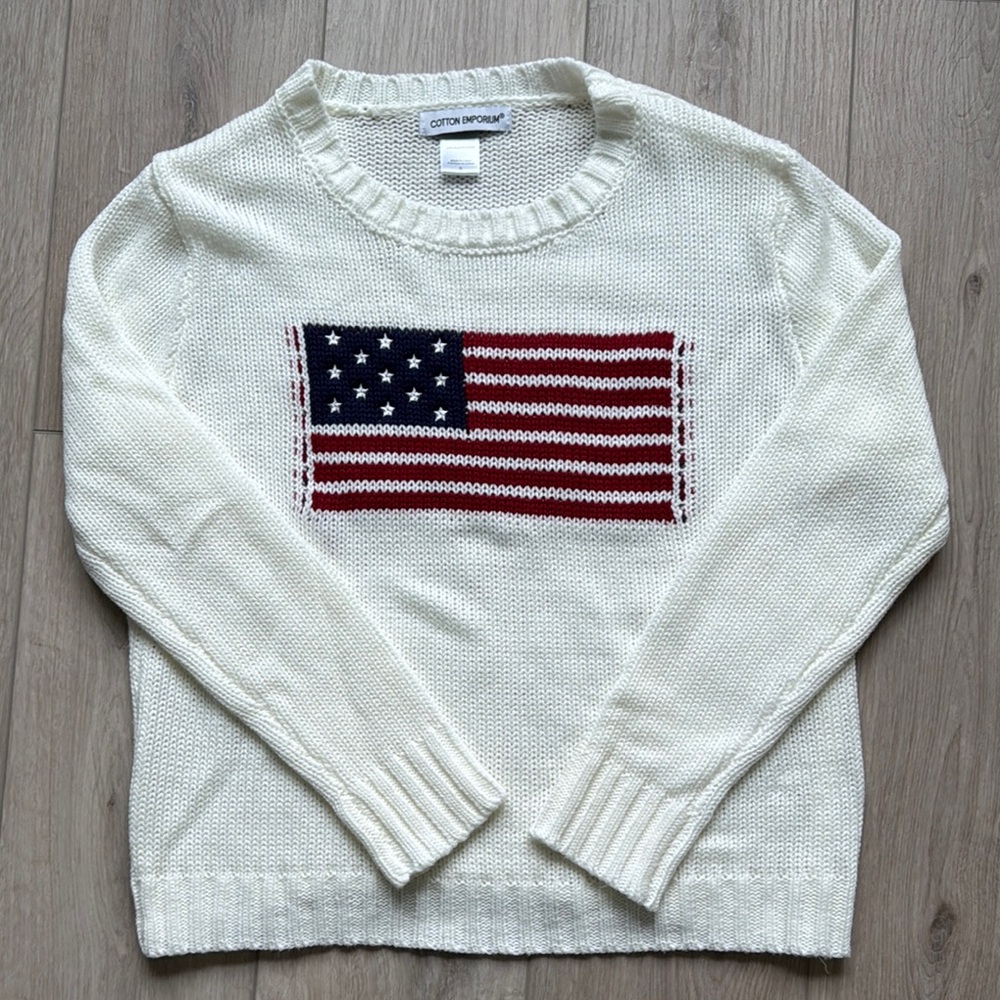 Cotton Emporium Cream Sweater with American Flag